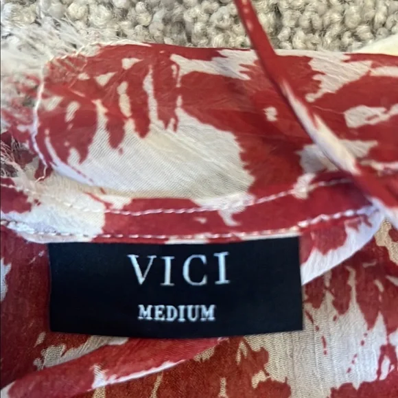 Vici Red and White Ruffled Tie Front Crop Top - Picture 2 of 4